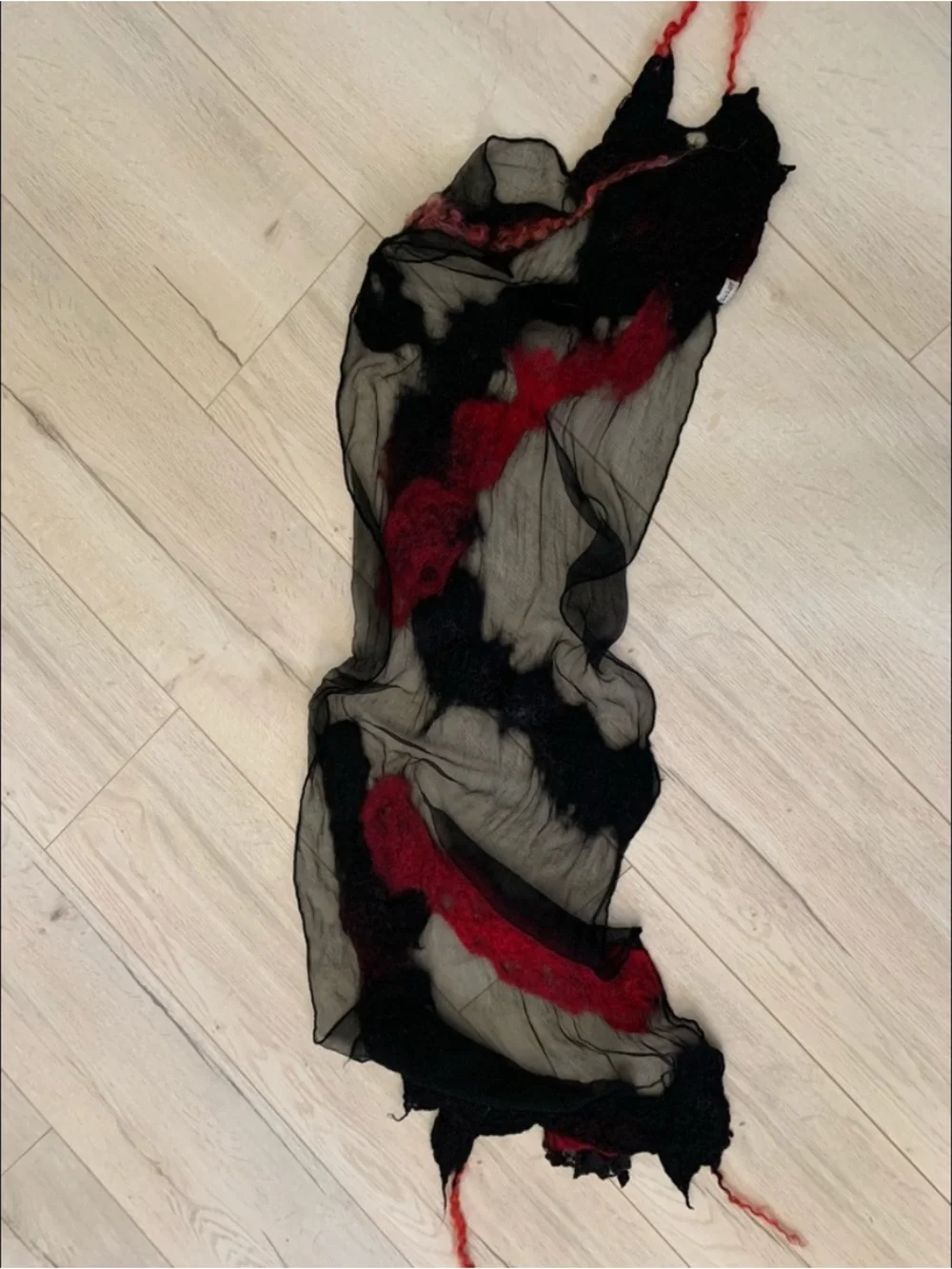 Black and Red Liberty made in Italy scarf silk wool Sheer Felted
